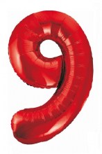 Balon z helem cyfra 9 - 90cm czerwona
